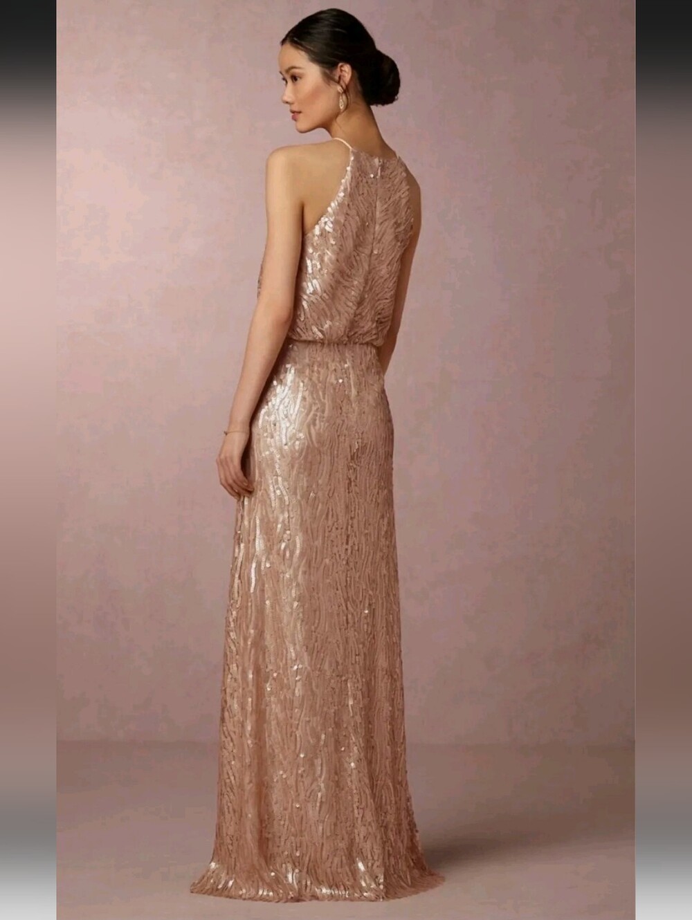 Sequined Halter Maxi Dress in Champagne Glow